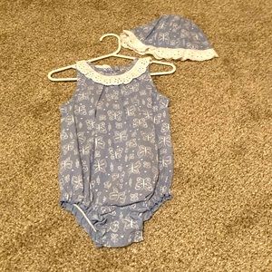 Chambray and lace romper